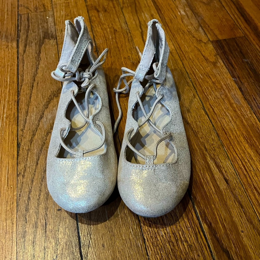 Cat and Jack gold lace up ballerina slippers